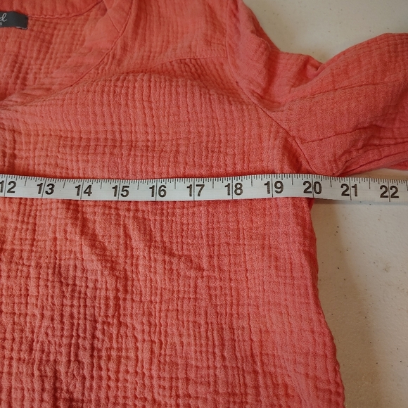 Women's Small Coral/Pink Gauze Long Sleeves Blouse Raw Hem 100% Cotton Flowy - Picture 8 of 9